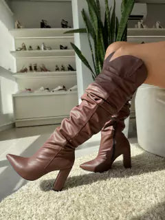Bota Cano Longo Enrugadinha Napa Terra
